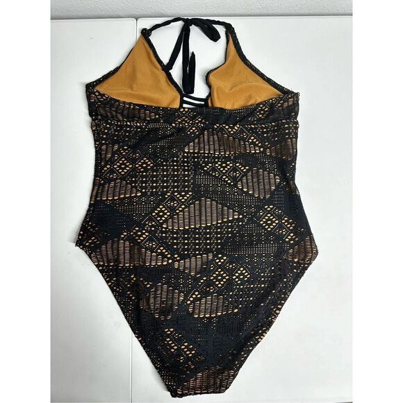 Mossimo Supply Co. Bohemian One Piece Swimsuit Crochet Lined Size XL Black Tan - Picture 8 of 10